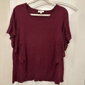 Loft Burgundy Batwing Short Sleeve Sweater Tee - XL